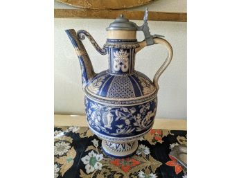 Antique Stoneware With Handpainted Drawing,  Maybe Middle Eastern Vessel Or Pitcher For Coffee