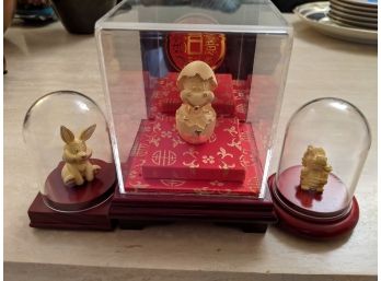 Chinese New Year Good Luck Figurines In Dome Cases