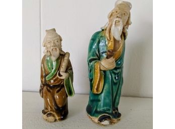 Pair Of Magnificent Chinese Mud Men Figurines -Vintage