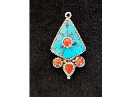 Vintage South Western Turquoise & Coral Pendant