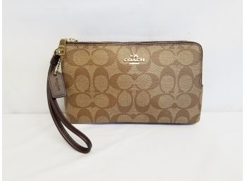Coach Double Zip Wallet In Signature Khaki Canvas -NWT MSRP $175
