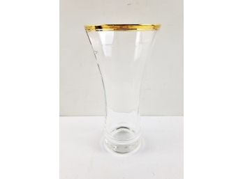 Vintage Mikasa Gold Rim Crystal Flower Vase 10'