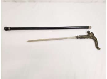 Vintage Dragon Capped Walking Stick With Hidden Dagger