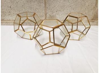 Assortment Of Three Brass & Glass Geometric Plant Terrariums