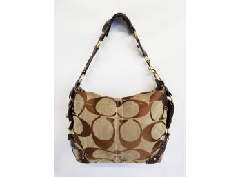 Coach Khaki Canvas With Brown Leather Trim Hobo Shoulder Bag