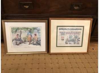 Signed Pair Of Prints Flower Ladies And The Florist