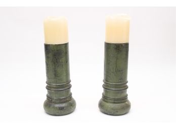 Two Tall Wooden Candleholders