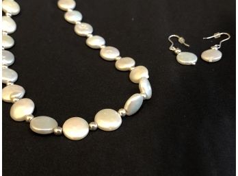 Pearl Necklace And Earrings Marked 925