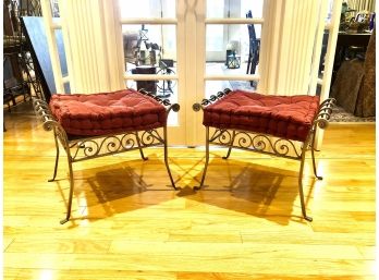Pair Of Iron With Wicker Top  Stools