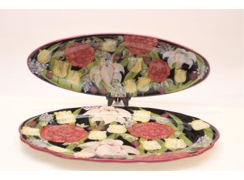 LESAL STUDIO Floral Ceramic OVAL Trays By Certified International Corporation