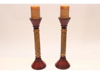 Pair Of Tall Wooden Candlesticks