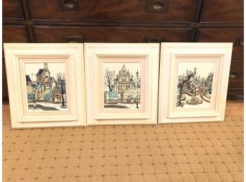 Signed Set Of Three Watercolor On Canvas Portraits By Peter Scott
