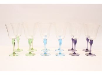 Block Crystal Mouth Blown Hand-cut & Polished Pastel Wine Glassss