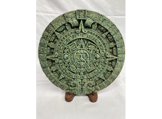 Vintage Malachite Composite Mayan Sunstone Sun Calendar Aztec Medallion