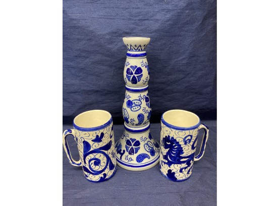 Blue And White Hand Painted Dragon Mugs With Candle Stick