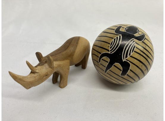 Small Wooden Rhino And Heavy Turtle Ball