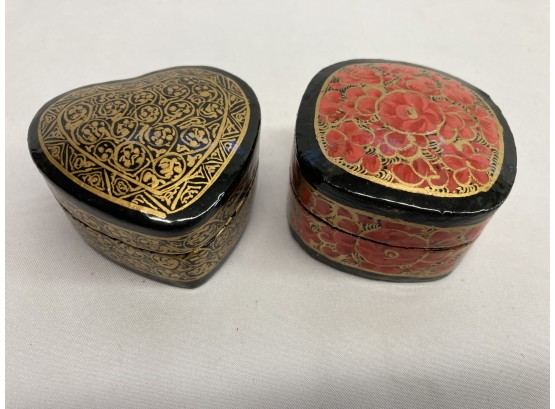 Two Small Hand Painted Trinket Boxes - Heart Shaped And Square