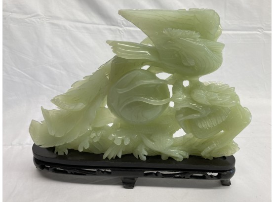 Solid Jade Dragon On Wooden Stand