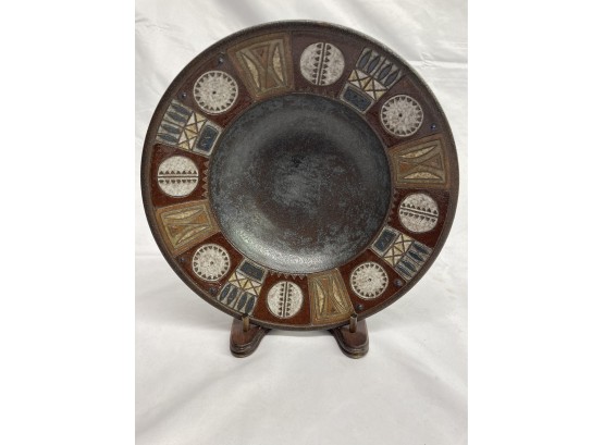 Signed Brown Aztec Style Bowl