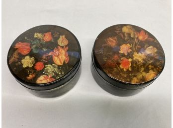 Two Floral Print Trinket Boxes
