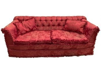 Red Silk Down Stuffed Couch From The Warner Estate