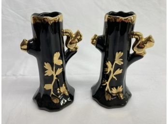 22k Gold Hand Decorated Black And Gold Narrow Vases