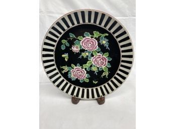 Nippon Black And White Edged Floral Plate