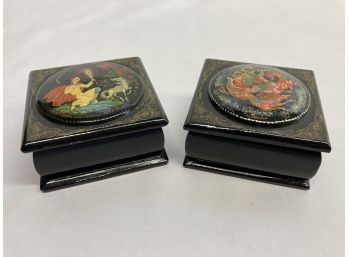 Russian Fairy Tale Hand Painted Small Trinket Boxes - Images With Horses