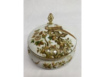 Gold Bird Circular Jewelry Box