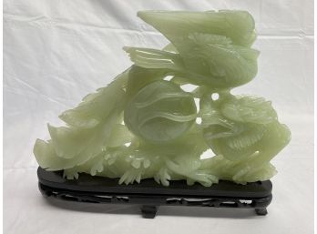 Solid Jade Dragon On Wooden Stand