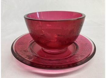 Oriental Patter Red Tea Cup And Saucer