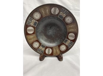 Signed Brown Aztec Style Bowl