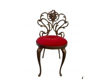 Wrought Iron Ornate Chair With Red Cushion