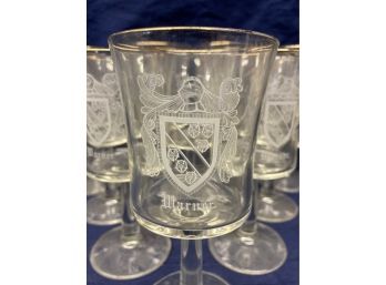 Beautiful 2 Sets Of Gold Rimmed  Glasses With The Warner Crest And Name On Them