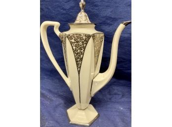 Belleek - Very Rare American Belleek Coffee Pot With Raised Silver Design