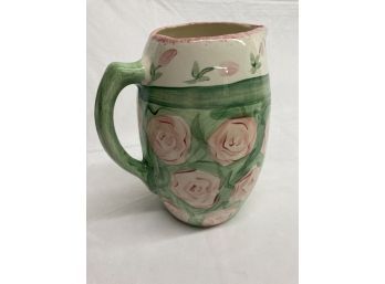 Hand Painted And Signed Rose Pitcher