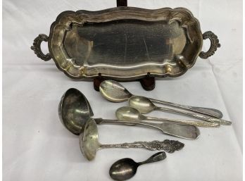 EPCA Bristol Silver Plated Long Narrow Dish With Feet And Handles & Silver Plated Spoons