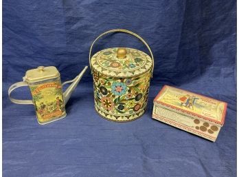 Collectors Tins - Watering Can, Floral Circular Tin & Rectangular Tin