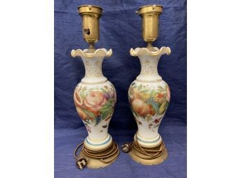 Vintage Gone With The Wind Style Lamps With Brass Stands. Hand Painted With Gold.