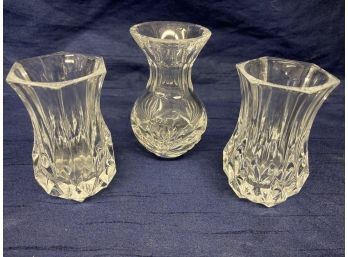 Three Mini Cut Glass Vases