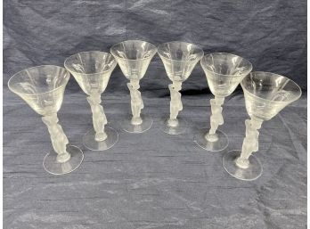 Artes Set Of 6 Vintage Naked Lady Frosted Stem Wine Glasses