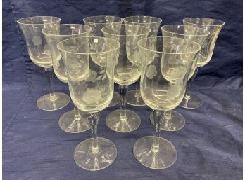 Floral Etched Red Wine Glasses