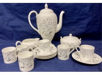 Wedgewood Coffee-Demitasse Set Coffee Pot, Creamer, Sugar Bowl With 6 Cups And 5 Saucers.