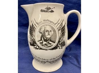 1796 Pitcher With The United States Emblem Of 16 States On Side And George Washington On The Other