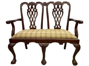 Vintage Chippendale Settee Love Seat. Mahogany Wood With Big Claw Feet