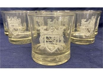8 Tumblers - Brandy Glasses With The Warner Crest And Name On Them