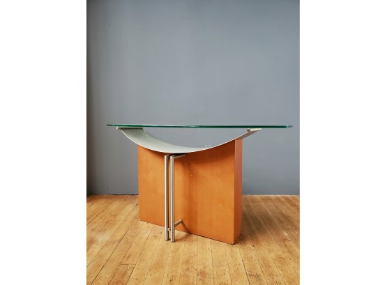 Vintage Wood-metal Postmodern Accent Table Or Stand