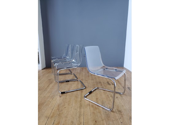 Set 4 Cantilevered Lucite Tobias Chairs