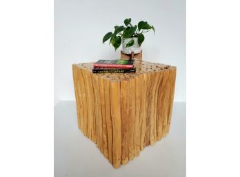 Vintage Boho Solid Bamboo Accent Table