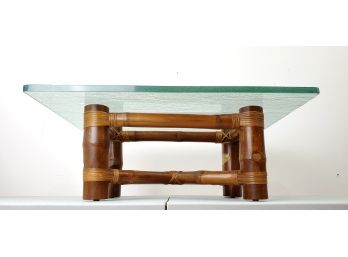 Vintage Mid Century Coffee Table With 34 ' Textured Glass